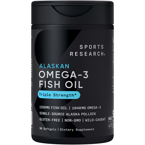 Sports Research® Omega-3 Fish Oil 1250mg from Wild Alaska Pollock, 90 Count