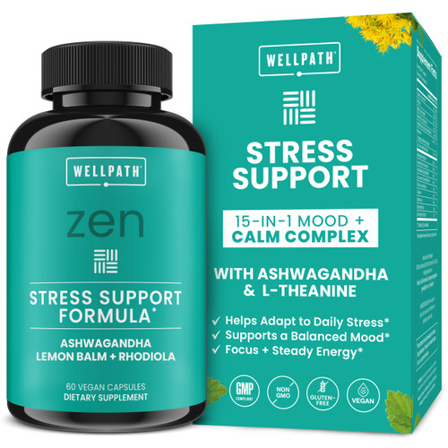 Zen Stress Relief & Mood Support with Ashwagandha & Rhodiola Rosea, 60 Ct