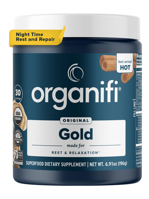 Organifi - Gold Turmeric Tea and Ginger Supplement - 9 Premium Superfoods Include, Magnesium, Coconut Milk, Ceylon Cinnamon, Reishi Mushroom, Black Pepper, Passion Flower, and Acacia, 30 Servings