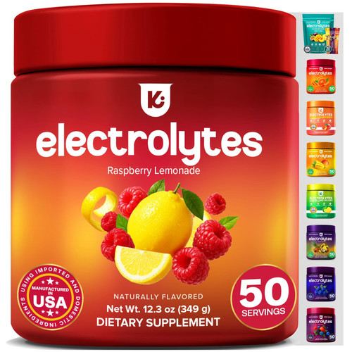 Keppi Electrolytes Powder – Raspberry Lemonade Flavor 50 Servings - No Sugar with Potassium, Magnesium, Sodium – Sugar Free Electrolytes for Keto, Fasting & Hydration – Clean Electrolyte Drink