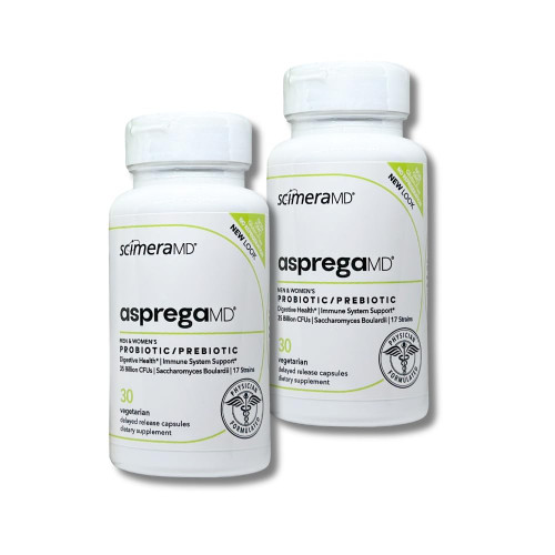 ScimeraMD® Asprega Probiotic + Prebiotic Supplement, 35 Billion CFUs for Digestive, Gut & Immune Health, Supports Bloating, Gas & Regularity, Daily Capsules for Women & Men, 30 CT (2 Pack)