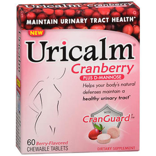 Uricalm Cranberry Plus D-Mannose Dietary Supplement Chewable Tablets Berry-Flavored - 60 ct, Pack of 3