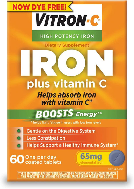 Vitron-C High Potency Iron Supplement with Vitamin C, Pack of 3 (180 Count Total)