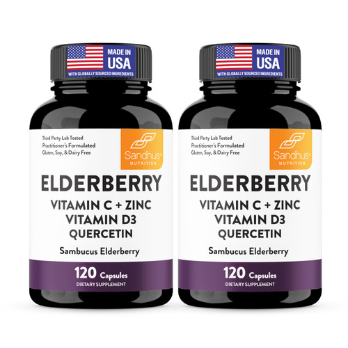 Elderberry Vitamin C and Zinc Capsules with D3 and Quercetin, 240 Count
