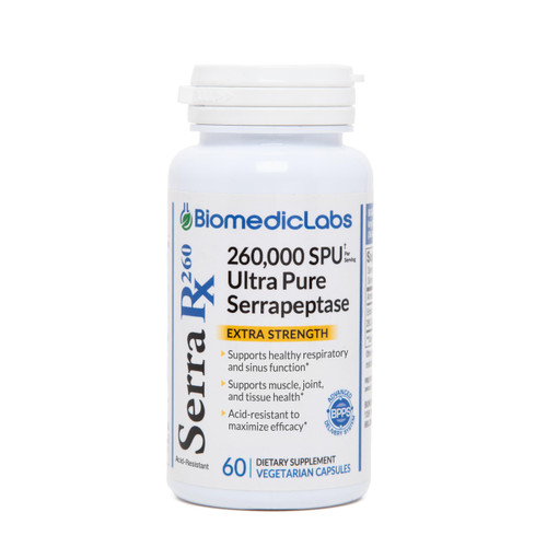 Serra-RX 260,000 SU Serrapeptase -Acid-Resistant Proteolytic Systemic Enzyme, Non-GMO, Gluten Free, Vegan, Supports Sinus, Immune & Lung Health, 60 Veg Capsules