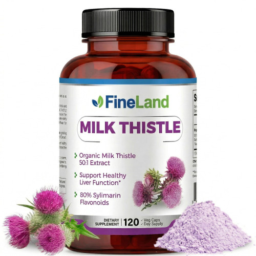 FineLand Milk Thistle Pills 50:1 Extract with 80% Silymarin Flavonoids – Liver & Antioxidant Support - 50X Concentrated Seed Extract -120 Vegan Capsules, Non-GMO, Made in USA