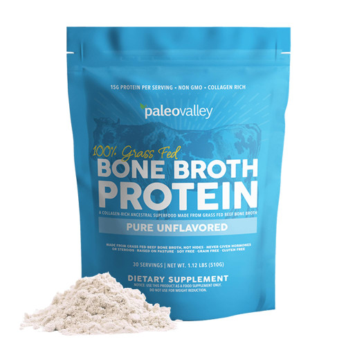 Paleovalley 100% Grass Fed Bone Broth Protein Powder, Unflavored