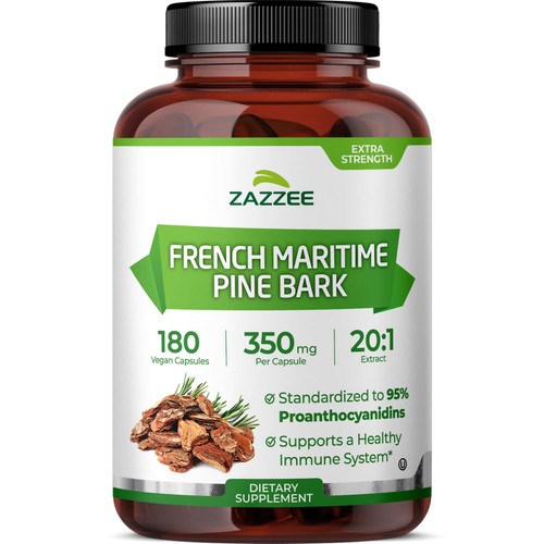 Zazzee Extra Strength French Maritime Pine Bark Extract 20:1, 180 Capsules