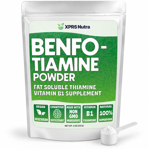 XPRS Nutra Benfotiamine Powder (Thiamine) - Fat Soluble Happy Heart Thiamine Supplement - Advanced Vitamin B1 Benfotiamine for a Cognitive Boost - Vegan Friendly Benfotamine Powder (4 Ounce)