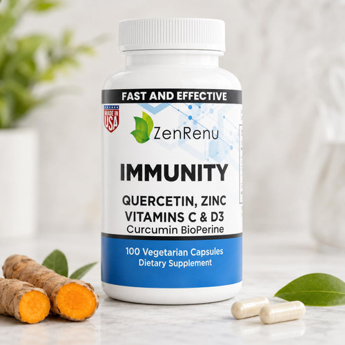Zenrenu Immunity Quercetin 700 mg Zinc Vitamin C Vitamin D Immune Support Supplement with Curcumin - Easy to Absorb Immunity Supplement, 100 Vegetarian Capsules 50 Day Supply