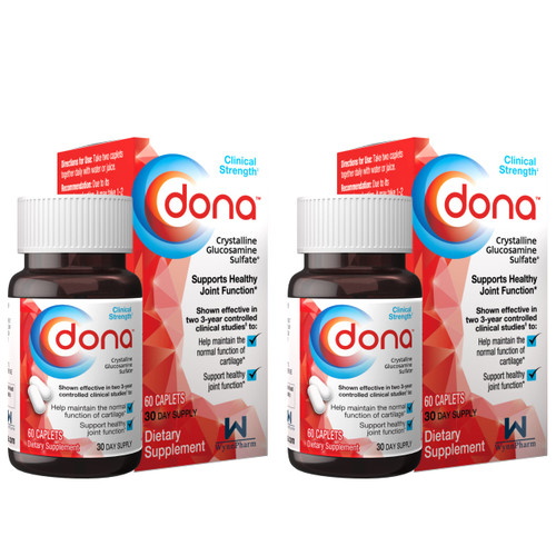 Dona Crystalline Glucosamine Sulfate, 1500 Mg, Joint Supplement Pills for Knee Comfort & Joint Health Support, 1500 Mg, 60 Count (2 Pack).
