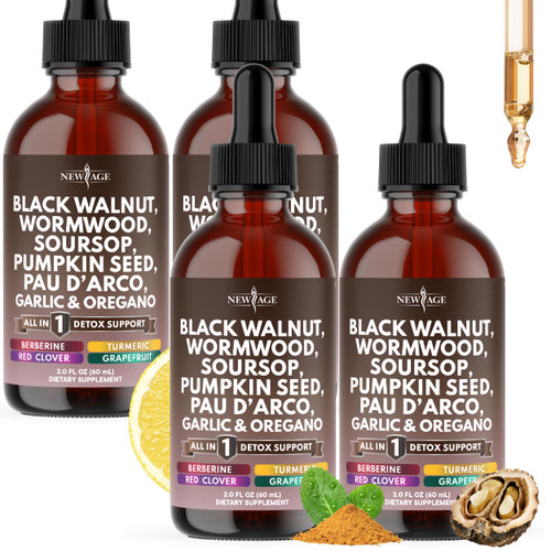 NEW AGE Defend Wormwood Black Walnut Cleanse for Humans Drops Liquid Soursop Garlic Pumpkin Seed PAU D'Arco Oil of Oregano Turmeric Berberine Neem Extract Hull Bark Tincture 8oz