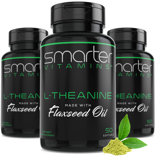 3-Pack L-Theanine 250mg with Flaxseed Oil, Calm Focus, 150 Liquid Softgels