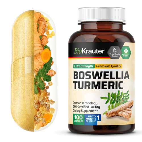 BIO KRAUTER Turmeric Curcumin Supplement with Boswellia, 100 Capsules