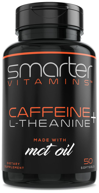 Caffeine Pills 200mg with 100mg L-Theanine & Coconut MCT Oil, 50 Softgels