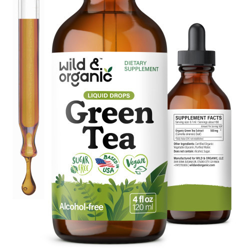 Wild & Organic Green Tea Extract Liquid Drops - Antioxidant Support - 4 oz