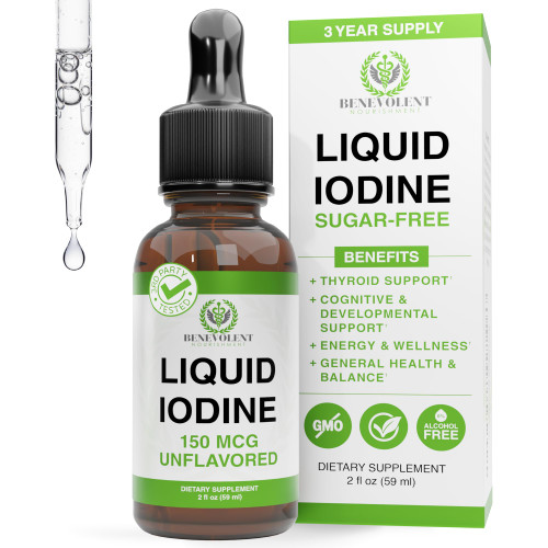 Benevolent Liquid Iodine Drops – 1300 Servings Potassium Iodide – 2 Fl Oz