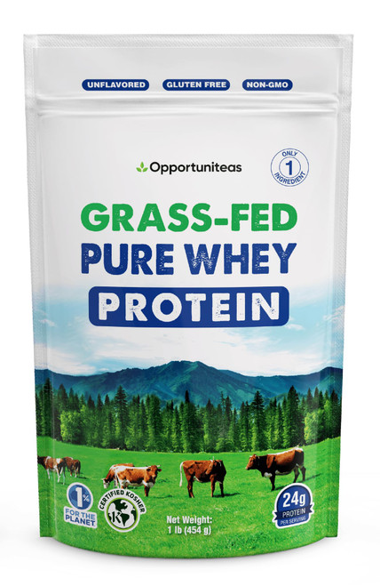Opportuniteas Grass Fed Whey Protein Powder Concentrate - 1 Ingredient - Pure Protein Supplement for Drink, Smoothie, Shake, Cooking & Baking - Non GMO, Hormone Free & Gluten Free - 1 Pound