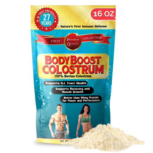 BodyBoost Colostrum Powder – Whole Bovine Colostrum Supplement, Lactoferrin & Immunoglobulins – Gut Health, Immune Support, Muscle Recovery – First Milking, Grass Fed – 5000mg, 90 Servings, 16oz