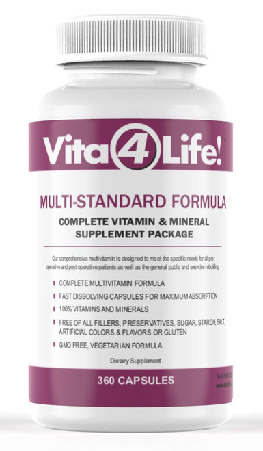Vita4Life!® Multi-Standard Formula • Complete Vitamin & Mineral Complex • 360-Capsules • Fast-Dissolve Veggie Caps • No Fillers, GMO, Gluten, Dairy • 50+ Nutrients (A-Zinc)