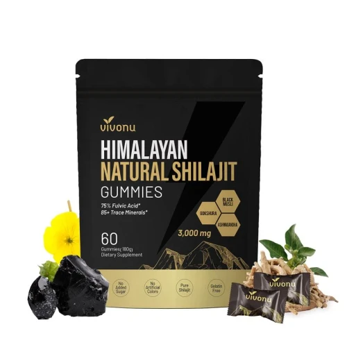 Vivonu Himalayan Shilajit Gummies | with Ashwagandha, Gokshura & Other Herbs | No Added Sugar | 60 Gummies