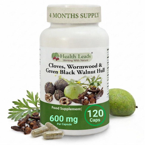 Wormwood Green Black Walnut and Clove 600mg | 120 Vegan Capsules | for Humans | Gut & Digestive Support | Additive Free | Health Leads