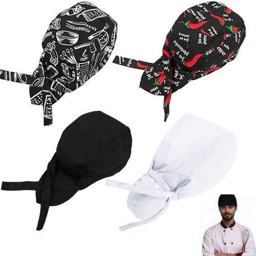 Amazleer 4 Pcs Unisex Chef Hat Elastic, Fashion Chef Bandana Hats, Chef Cap Adjustable for Men Women, Kitchen Hat Professional for Restaurant, Hotel, Catering (UK, Alpha, One Size, Multicolor)