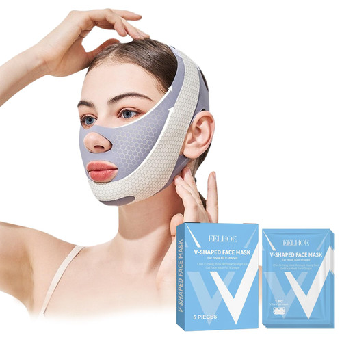 Chin Strap for Double Chin V Line Face Lifting Chin Mask Chin Strap with 2 Gel Mask Reusable Double Chin Lift Mask Breathable and Comfortable Used to Enhance the Jawline for Women Men