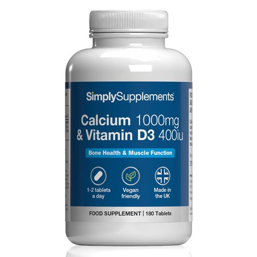 Calcium 1000mg & Vitamin D3 400iu | 180 Vegan Tablets | 3 Months' Supply