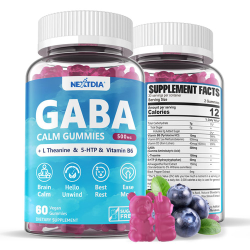 GABA Gummies 500mg - Sugar-Free Calm Mood +Melatonin-Free Sleep Aid Gummies