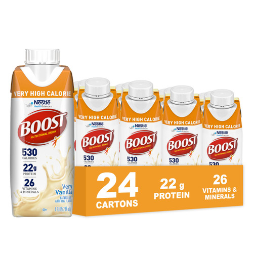 Boost Very High Calorie Very Vanilla Nutritional Drink – 22g Protein, 530 Nutrient Rich Calories, 8 Fl Oz (Pack of 24)