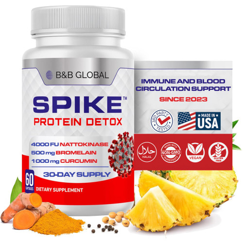 Spike Protein Detox Supplement - 3-in-1 Ultimate Nattokinase 4000 FU, Bromelain 500mg, Curcumin 1000mg - Unflavored Spike Detox Cleanse - Wellness Formula for Immune & Spike Support - 60 Capsules