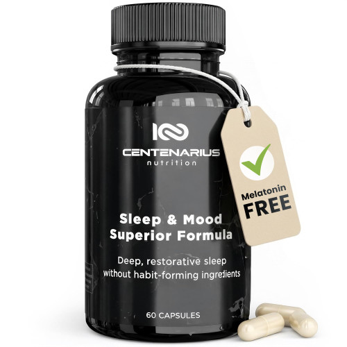 Centenarius Nutrition Sleep and Mood Formula with L-Theanine, 5-HTP, PharmaGABA + More for Sleep + Enhanced Mood & Stress Levels (60 Count)