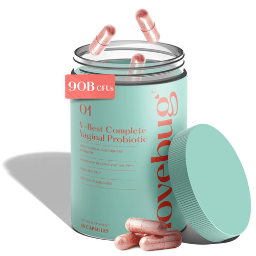 Lovebug V-Best Vaginal Probiotics - 90 Billion CFU Womens Probiotic for PH Balance, Urinary Tract Health, BV & Odor, Probiotics for Women with Lactobacillus Acidophilus, Rhamnosus GG, Reuteri - 60 Ct