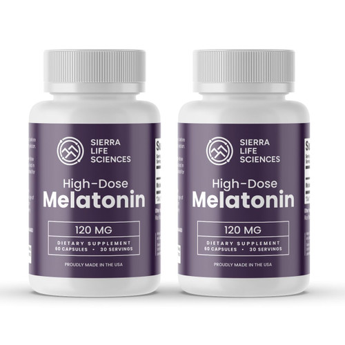 Sierra Life Sciences 120 mg High Dosage Melatonin - Extra Strength High Potency Supplement, Vegan Non-GMO, Made in USA, Easy-to-Swallow Capsules 120 Count (60 Servings)