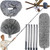 Tonmp 3 Pack 20+ Feet High Reach Grey Microfiber Feather Duster with 3-14 ft Spliceable Pole Cobweb Duster for Cleaning Fan, Spider Web, High Ceiling, Blinds, Furniture Cleaning Tool Kit, Gray