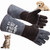 RAPICCA Animal Handling Gloves, Bite Proof Double Leather, 16 in Grey-Black