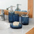 4PCs Heavy Weight Decent Blue Glass Bathroom Accessories Set with Decorative Pressed Pattern - Includes Hand Soap Dispenser & Tumbler & Soap Dish & Toothbrush Holder (Cobalt Blue)