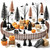 39 PCS Halloween Village Miniature Decorations Mini Halloween Figurines Tiny Resin Spooky Miniature Include Trees Tombstones Pumpkins Ghosts Witch Hats Ravens Fence for Table Haunted House Party Decor
