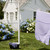 Household Essentials Mega Outdoor Clothesline T‑Post, Galvanized Steel Single Post with Crossbar and Eyelet Screws, White Finish
