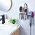 LOXSUN Hair Tools Organizer 5-in-1, Bathroom Hair Dryer Holder Wall Mount Adhesive, Hot Tools Holder Storage Metal with 2 Removable Cups, Blow Dryer Holder for Flat-Curling Iron, Brushes(Silver)