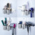 LOXSUN Hair Tools Organizer 5-in-1, Bathroom Hair Dryer Holder Wall Mount Adhesive, Hot Tools Holder Storage Metal with 2 Removable Cups, Blow Dryer Holder for Flat-Curling Iron, Brushes(Silver)