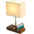 Briever USB Table Lamp, Multi-Functional Desk Lamp with 2 AC Outlets, Bedside Lamp with 3 USB Charging Ports and Wooden Phone Stands, Nightstand Lamp for Bedroom, Livingroom, Office, Black Shade