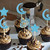 24 PCS Baby Shower Boy Cupcake Toppers with Moon Star Blue Glitter Cupcake Picks Boys Birthday Party Supplies
