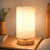 SEENSINY Small Bedside Table Lamp for Bedroom, Inline Switch, Wood Base