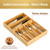 Umilife Kitchen Drawer Organizer, 12 Inch Silverware Utensil Tray Holder, Extra Deep, with Non-Slip Feet & Grooved Drawer Divider, 6 Slots Total Bamboo Wood Caddy for Flatware Cutlery Knives