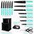 CuCut 16-Piece Kitchen Knife Set with Block - High Carbon Stainless Steel Knives, Black Non-Stick Coating, Triple Riveted Forged Turquoise Handle, Dishwasher Safe, Includes Knife Sharpener, Scissors