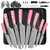 FULLHI 15pcs Japanese Knife Set with Magnetic Knife Block Holder, Japan Stainless Steel Blades, Ergonomic Handles for Professional and Home Cooking (Pink, Knife set)