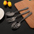 JASHII 5-Piece Black Hammered Flatware Hostess Set Stainless Steel Serving Fork Slotted Serving Spoon Butter Knife Teaspoon Set for Buffet Party Mirror Polished Dishwasher Safe