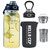 CHPINDAM 34oz tea bottle with infuser - Large Capacity Glass Water Bottle, With Time Mark, Stainless Steel Tea Strainer,Sleeve, BPA Free,For hot or cold drinks, coffee, tea and water
